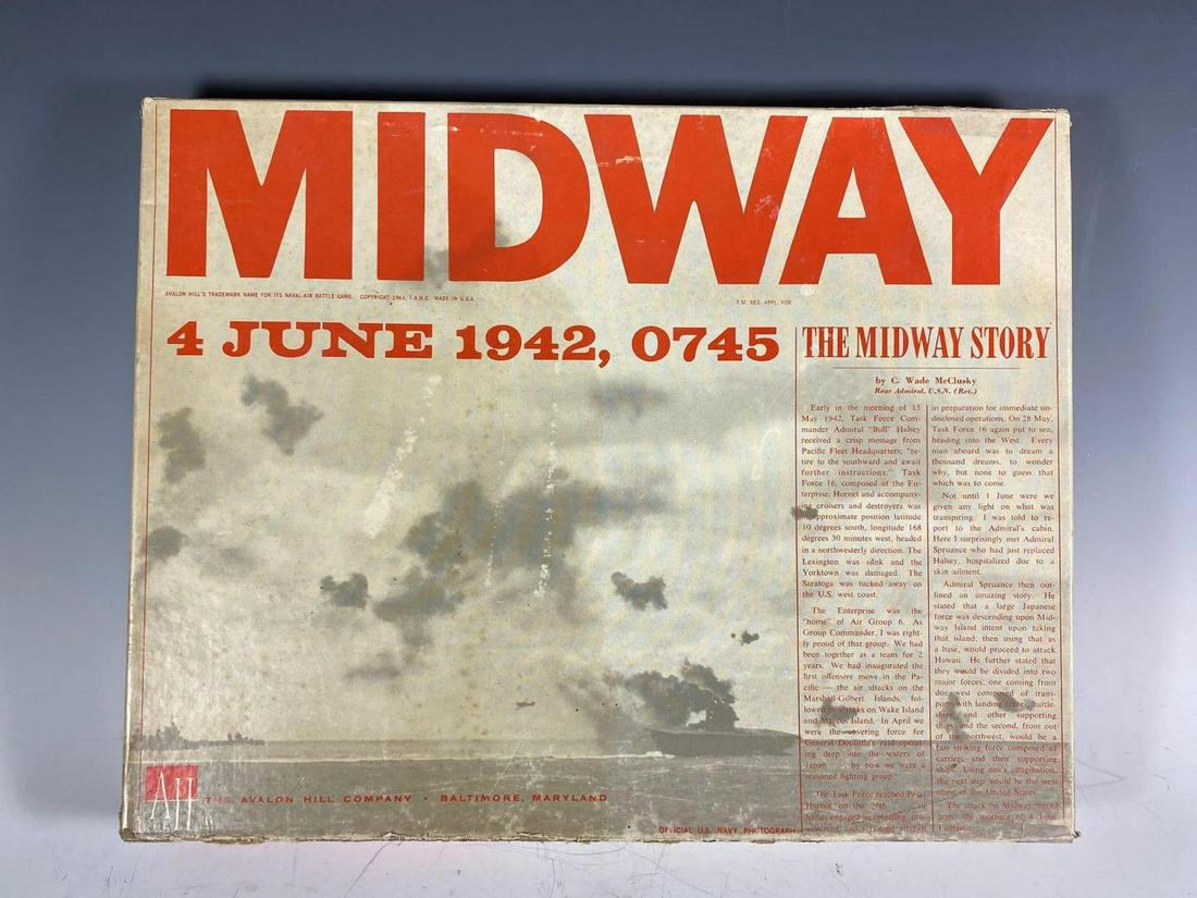 1964 Midway Naval-Air Battle Board Game: Vintage 1964 Midway Naval-Air Battle board game by The Avalon Hill Company Baltimore, Maryland. In very good condition, appears to be unused, see photos.
