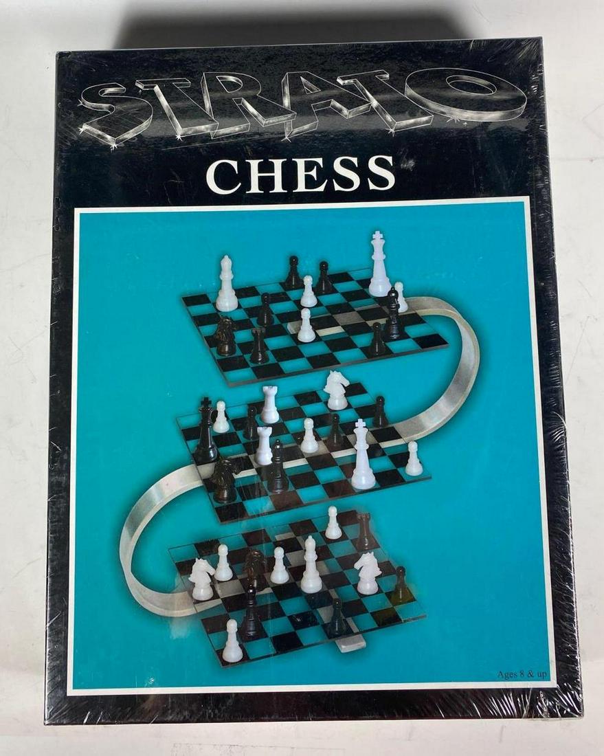 Strato 3D Chess New in Box: New in Box 3D Chess by Strato by Hensen. Tri-level chess board in new unopened box.