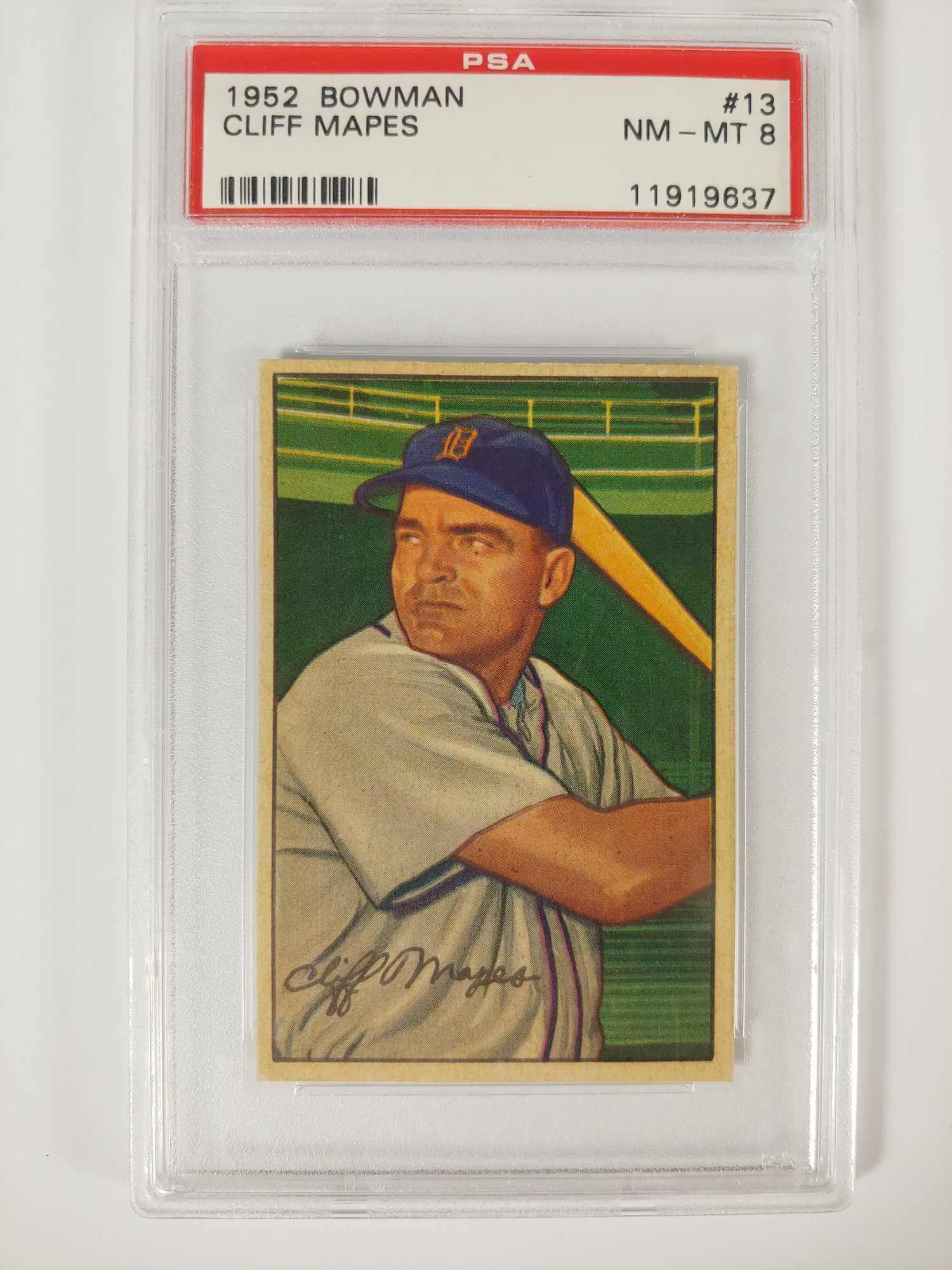 1952 Bowman #13 Cliff Maples PSA 8: NM-MT 8 PSA grade is very sharp. Great addition to any collection or an updage to a set.