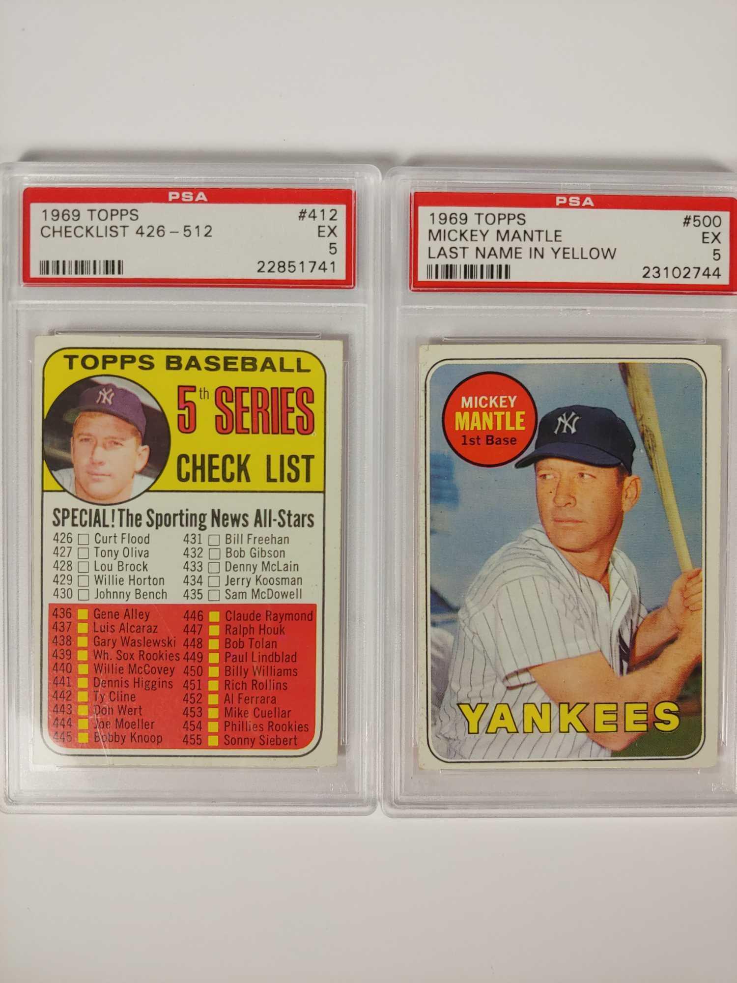 1969 Topps #500 Mickey Mantle PSA 5 + Checklist (1 of 6)