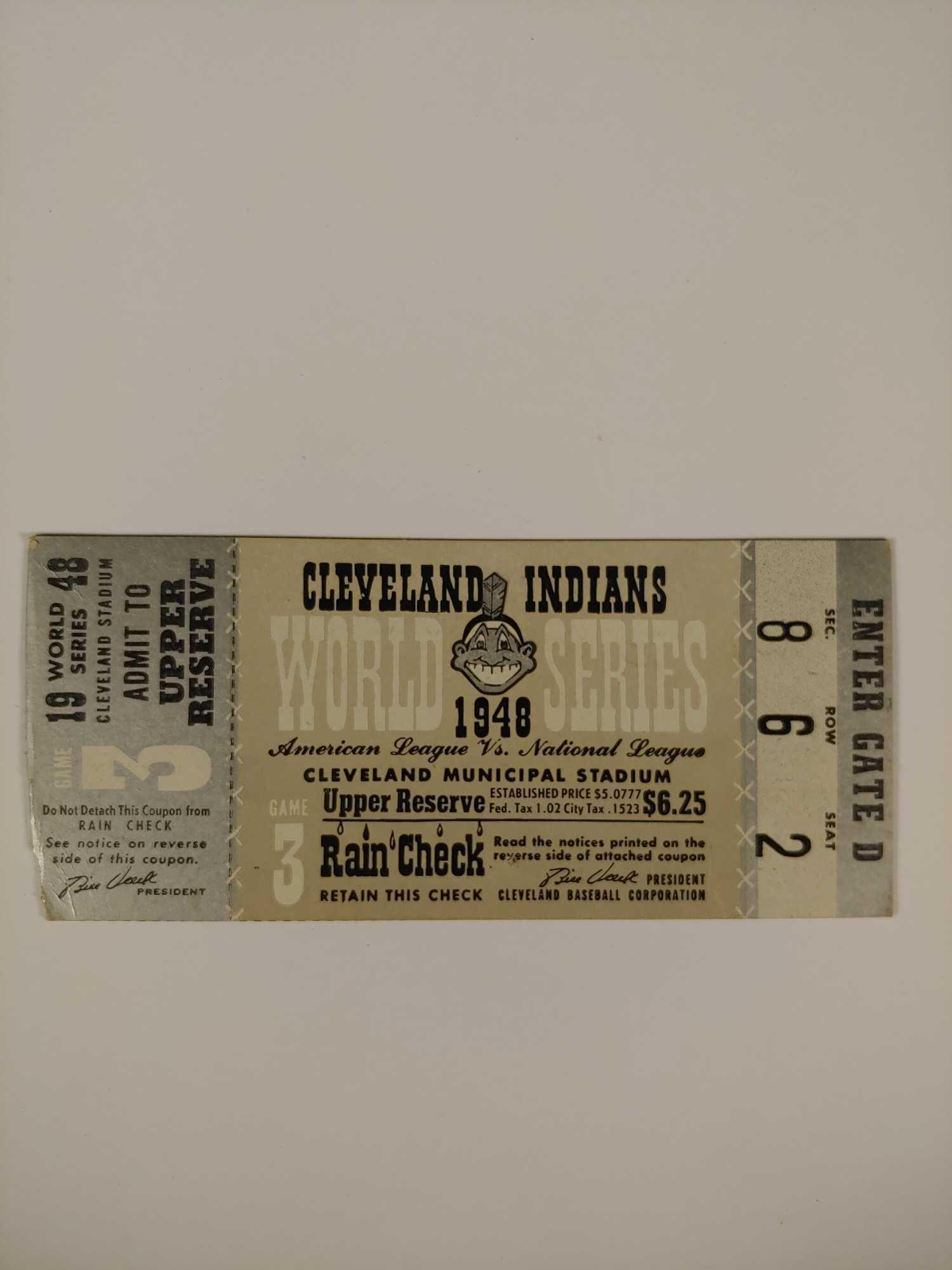 1948 Cleveland Indians World Series Game 3 Ticket (1 of 5)