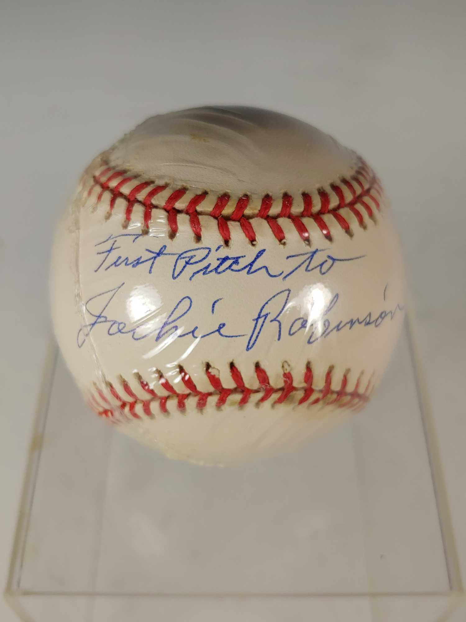 John Sain Signed Jackie Robinson First Pitch Baseball (1 of 5)