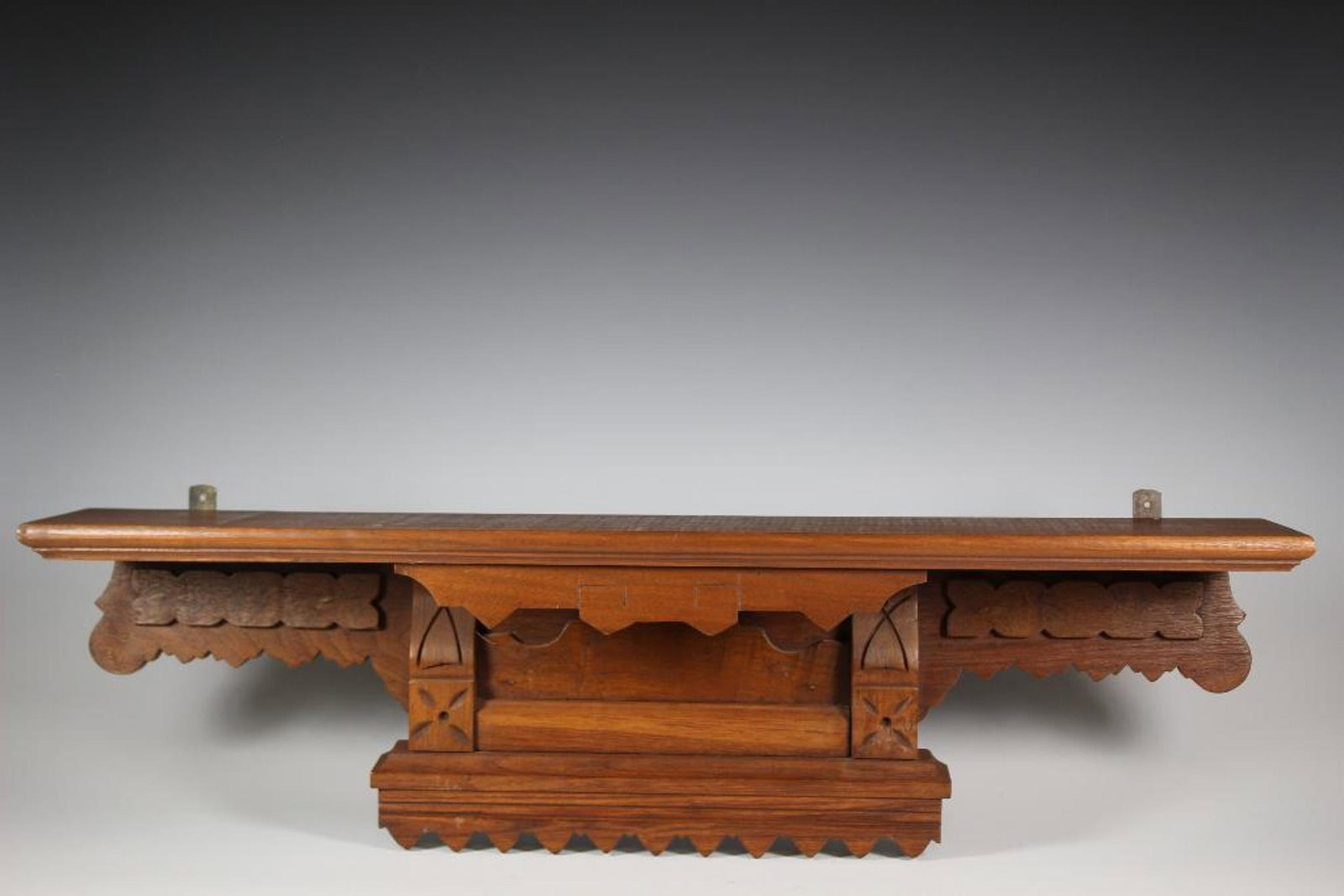 Carved Victorian Walnut Clock Shelf: 19th century, late Eastlake Victorian clock shelf. Carved Walnut and measuring approx 32" wide x 9" tall x 6.5" deep. Condition is good as shown, see photos.