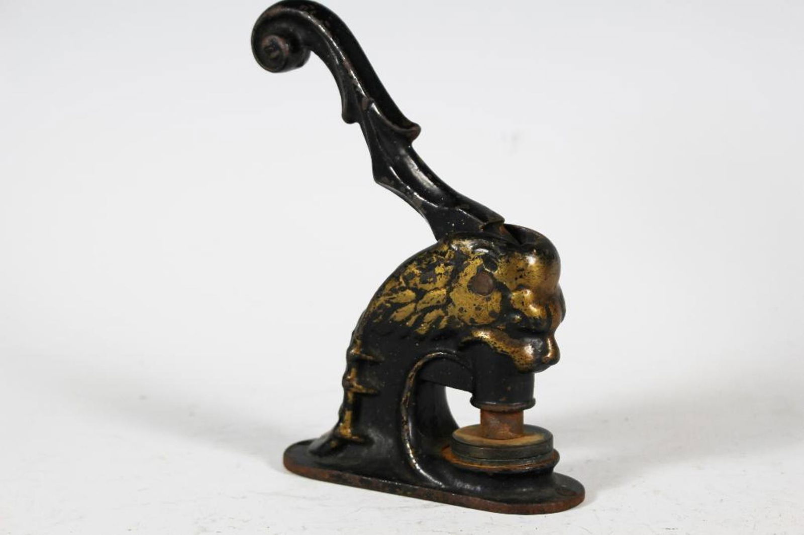 19th Century Cast Iron Notary Seal Press: Cast iron lion head notary seal press by J.H. Flehart. Approx 7 1/4" tall seal not opening.