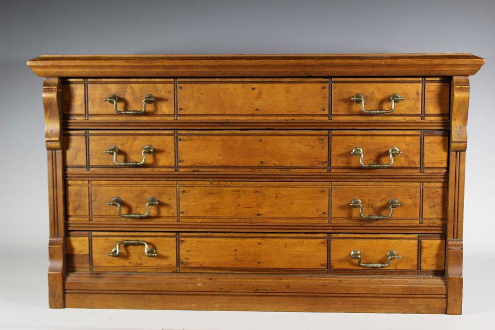 19th Century Victorian Four Drawer Spool Cabinet: Late 19th Century walnut 4 drawer spool cabinet or jewelry chest. Measuring approx 14" tall x 25" wide x 16" deep. very good condition as shown, see photos.