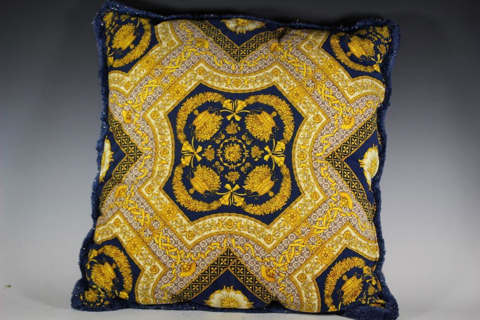 Designer VERSACE Oversized Pillow: Large oversized Giovanni Maria Versace designer pillow. Measuring approx 24". Condition is like new. Giovanni Maria Versace was an Italian fashion designer and founder of Versace, an international fas