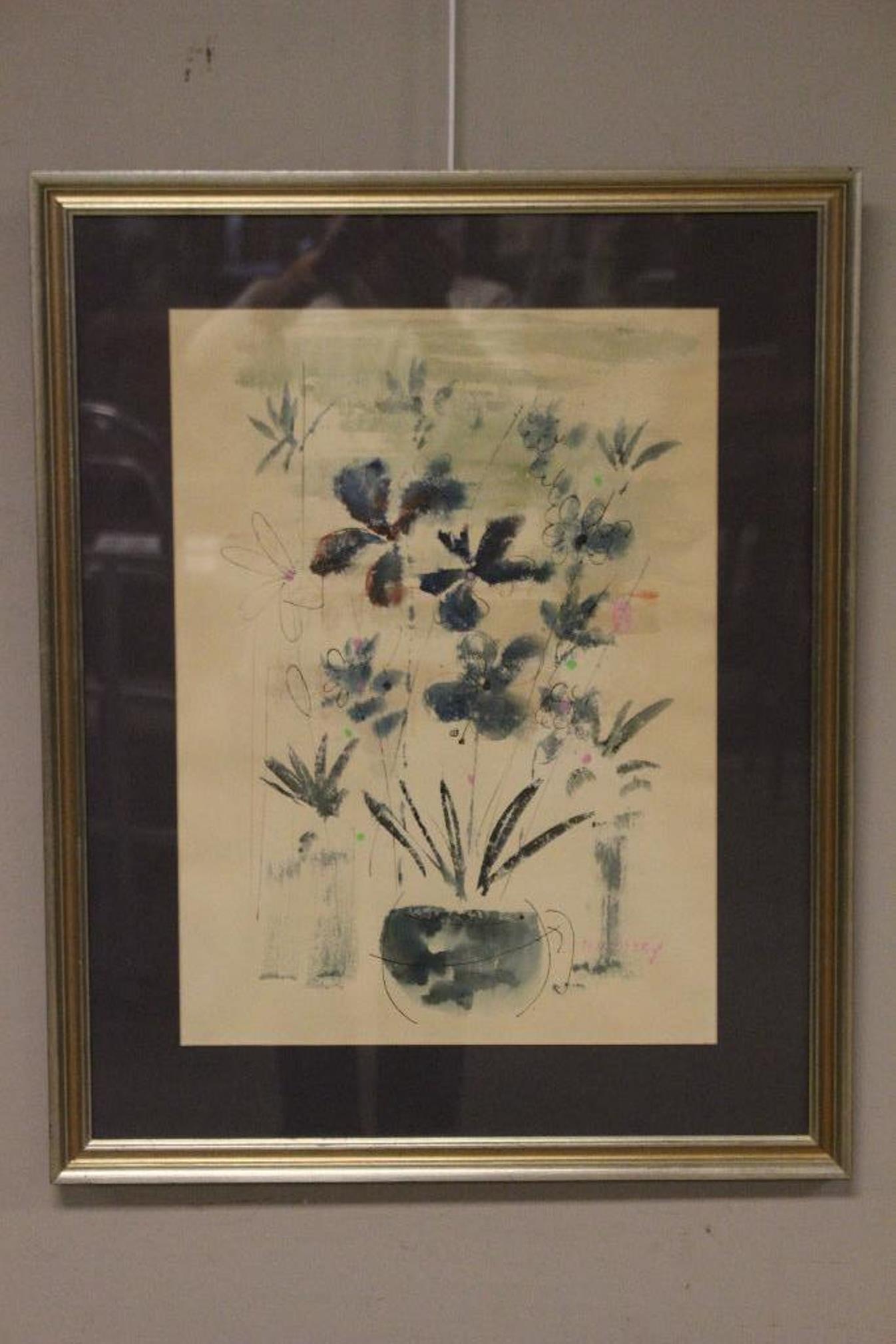 Mid Century Birdsey Watercolor on Paper Signed: Alfred Birdsey Bermudian (1912-1996) watercolor on paper. Floral professionally framed 27" by 23" in good condition, see photos.