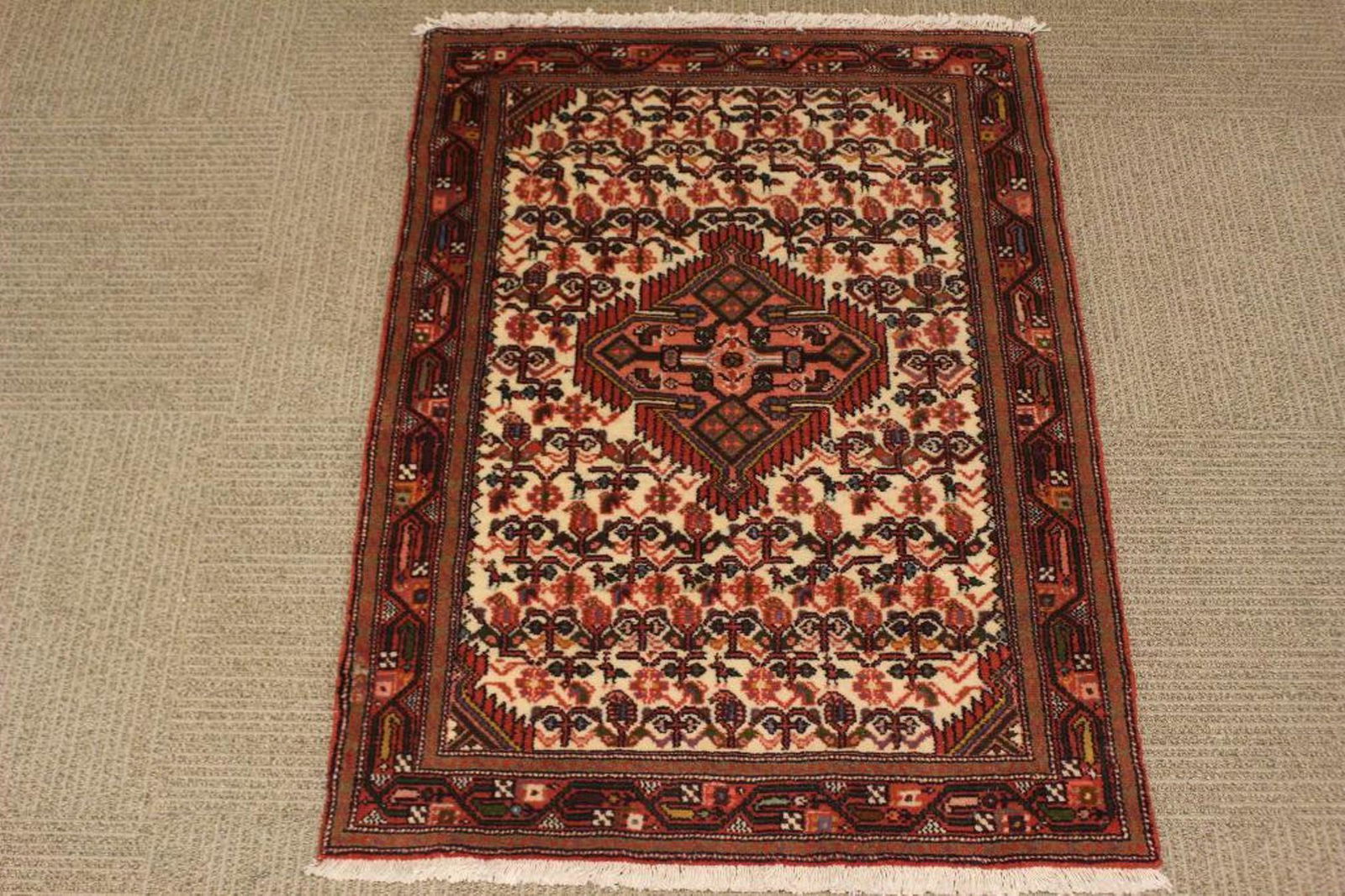 Semi Antique Persian Carpet: Approx. 50" by 35" original Iran tag on verso. Very good clean condition, see photos.