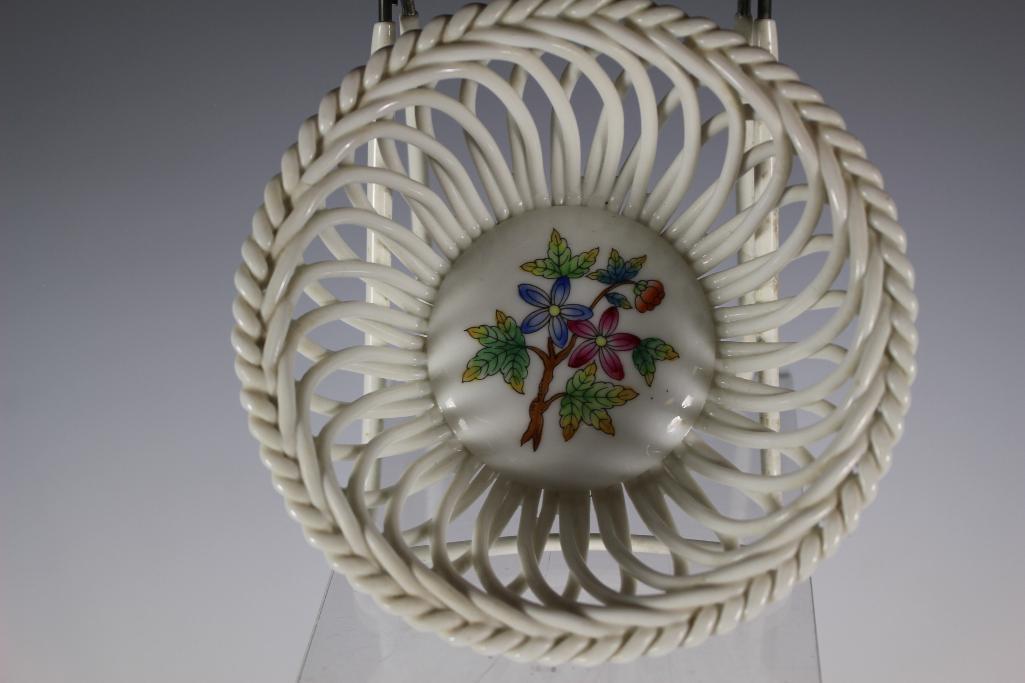 Hand Painted HERREND Bowl: Hungarian porcelain laced hand painted dish by HERREND. Measuring 5" in diameter.