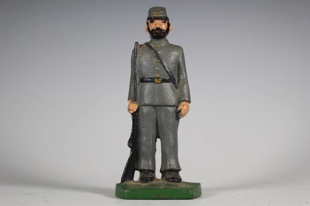 Cast Iron Civil War Soldier Door Stop: Recent vintage cast iron Civil War Soldier door stop. Approx. 7 1/4" tall in good condition, see photos.