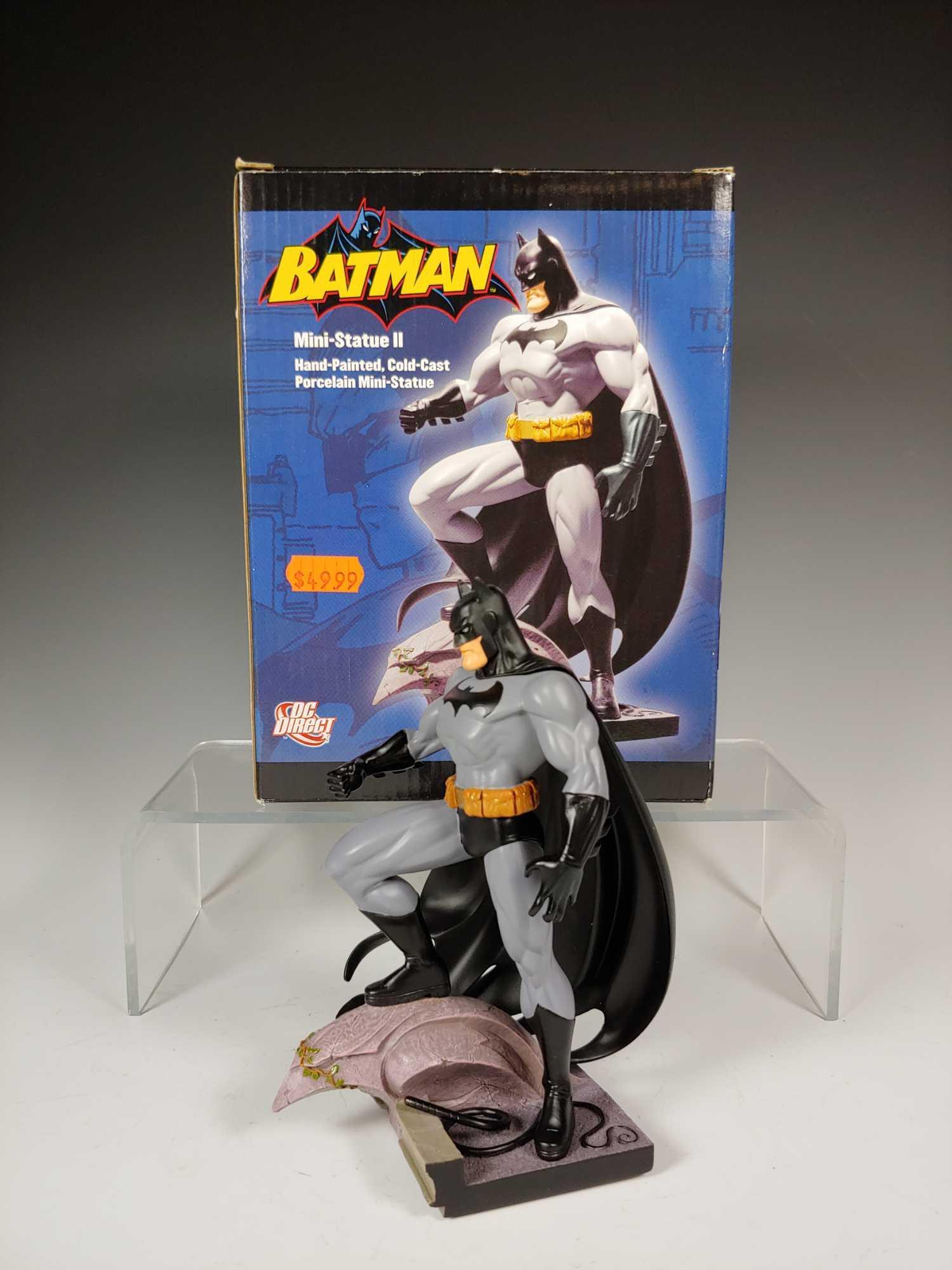 New in Box DC Direct Batman On Gargoyle Statue DC: New in Box DC Direct Batman On Gargoyle Statue DC Comics Superman Vs Batman Jim Lee Tim Bruckner. Hand painted, cold cast porcelain mini statue approx. 6 1/2" tall. 