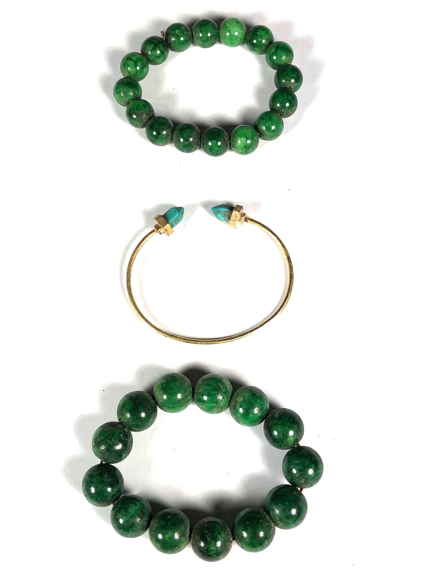 Malachite Round Bracelet Cuffs and One Other: Good condition as shown. See photos.