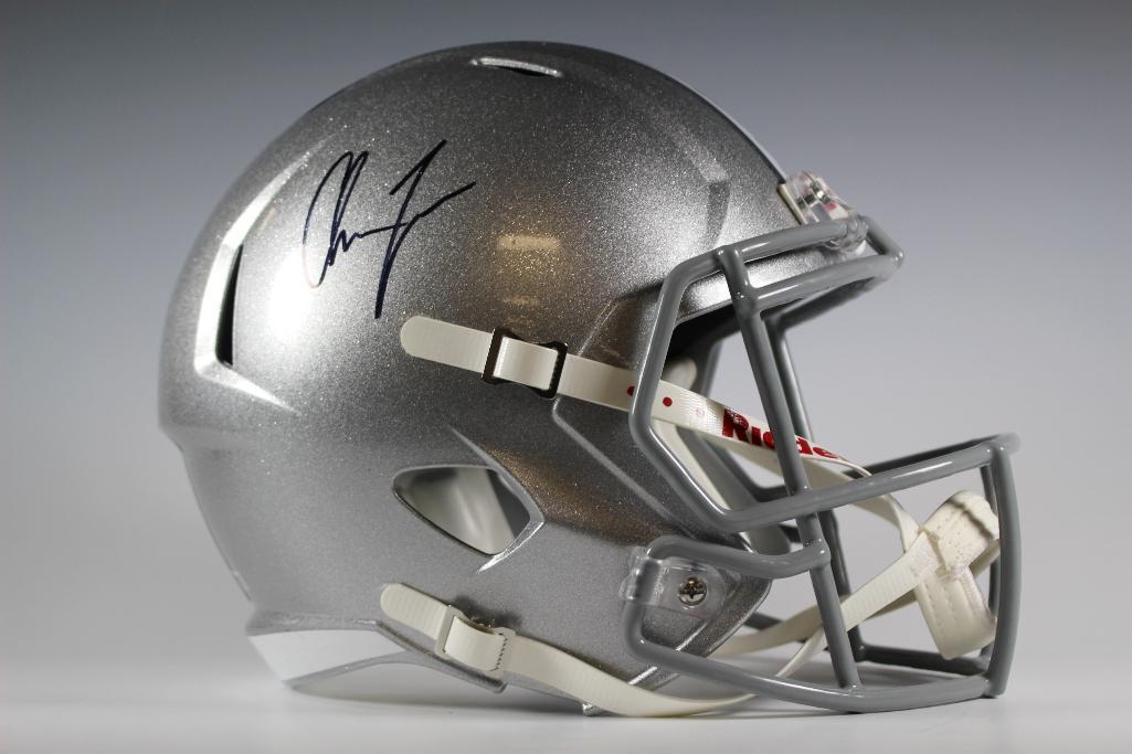 Chase Young Autographed OSU Helmet: Full sized Riddell replica helmet signed on the side in black marker. Large, clean signature by the wrecking machine and 2nd overall pick in the NFL draft. This is a great item to have; a rookie signa