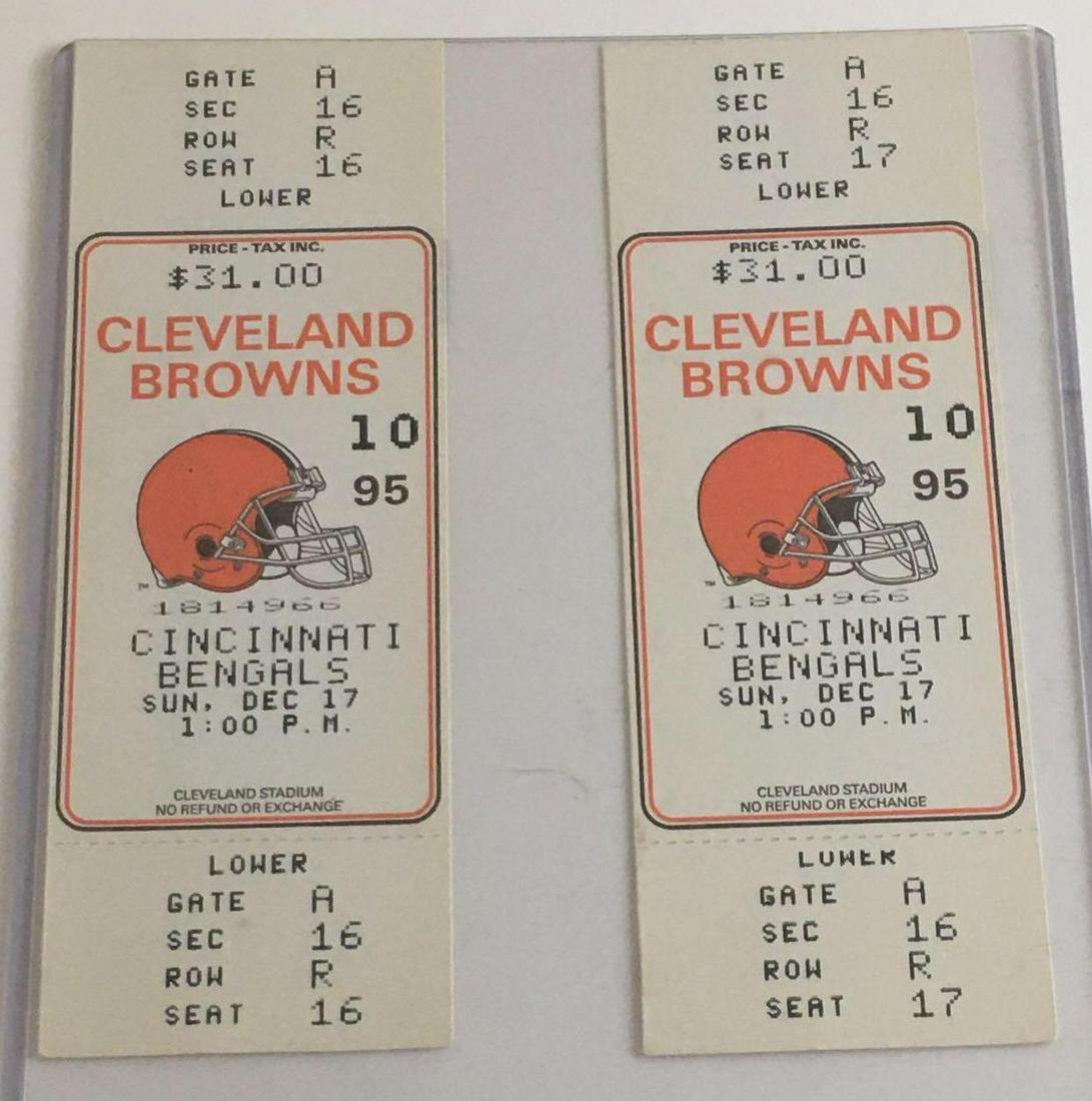 (2)1995 Browns Final Game Tickets Dec. 17th: Two unused tickets from the final home game. You can watch the videos and newscasts if you were not around when this game was played and fans helped themselves with mementos the cherish the occasion.