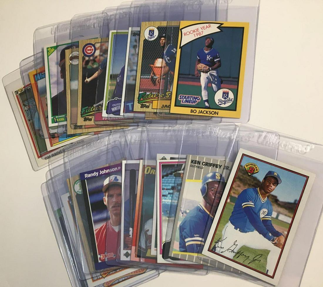 Baseball Rookie Card Lot w/ Puckett, Thomas: Group of (Mussina, Johnson, Sheffield, Canseco, Gibson, Griffey, Raines, Baines, McGwire, Bo, Schilling, and others.