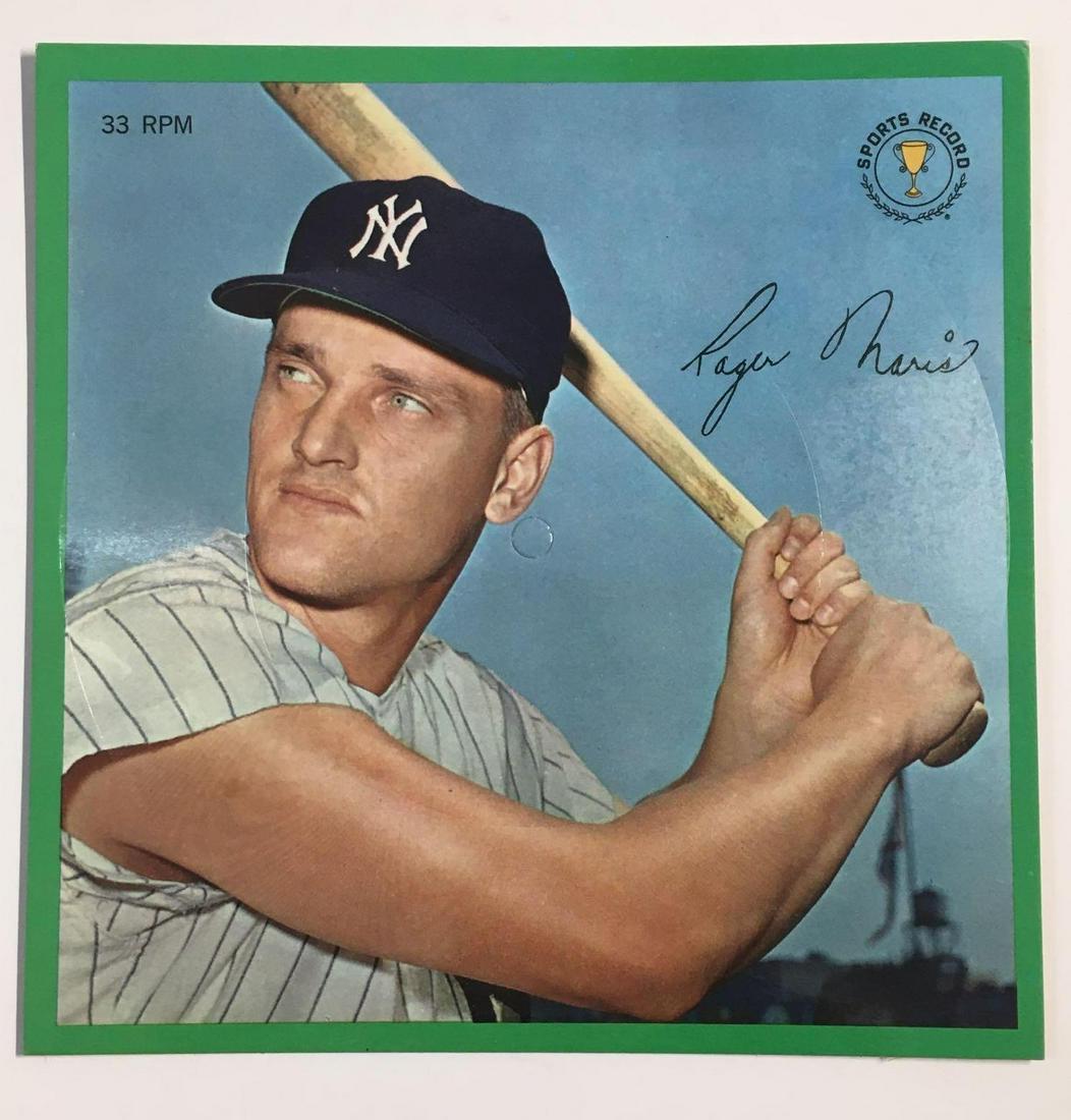 1964 Auravision Roger Maris Yankees: Attractive green record/card that is unused. Touched corners from handling. EXMT condition.