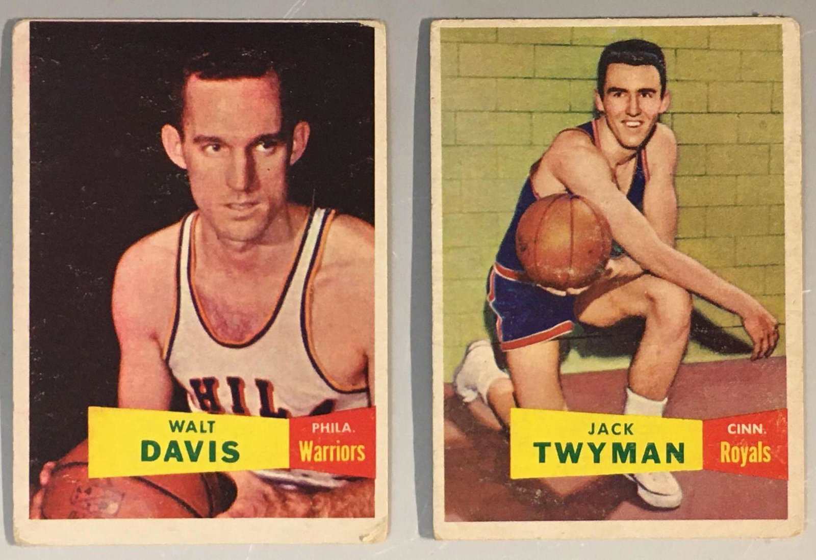 1957 Topps Basketball Twyman and Davis: Two cards in G condition; #49 Walt Davis and #71 Jack Twyman.