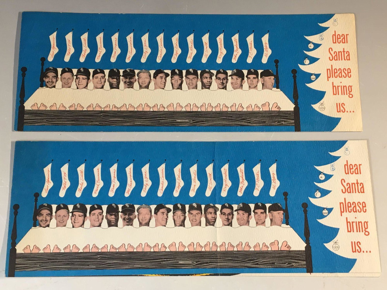 (2)1960's Chicago White Sox Christmas Cards: Two neat promotional items most likely sent to season ticket holders featuring many of the stars and HOF'ers on the cover and what they are asking Santa for on the inside.