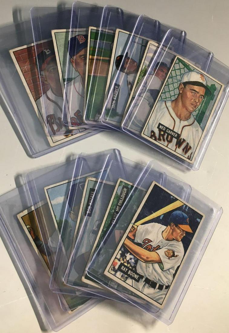 1951 Bowman Baseball Card Lot (11): (11) cards in off grade conditions, VG or lesser. #54 Boone, 94 McCullough, 97 Kuzava, 123 Judson, 135 Cooper, 172 Garver, 197 Cain, 200 Kramer, 209 Wood, 201 O.Neill, 207 Southworth.