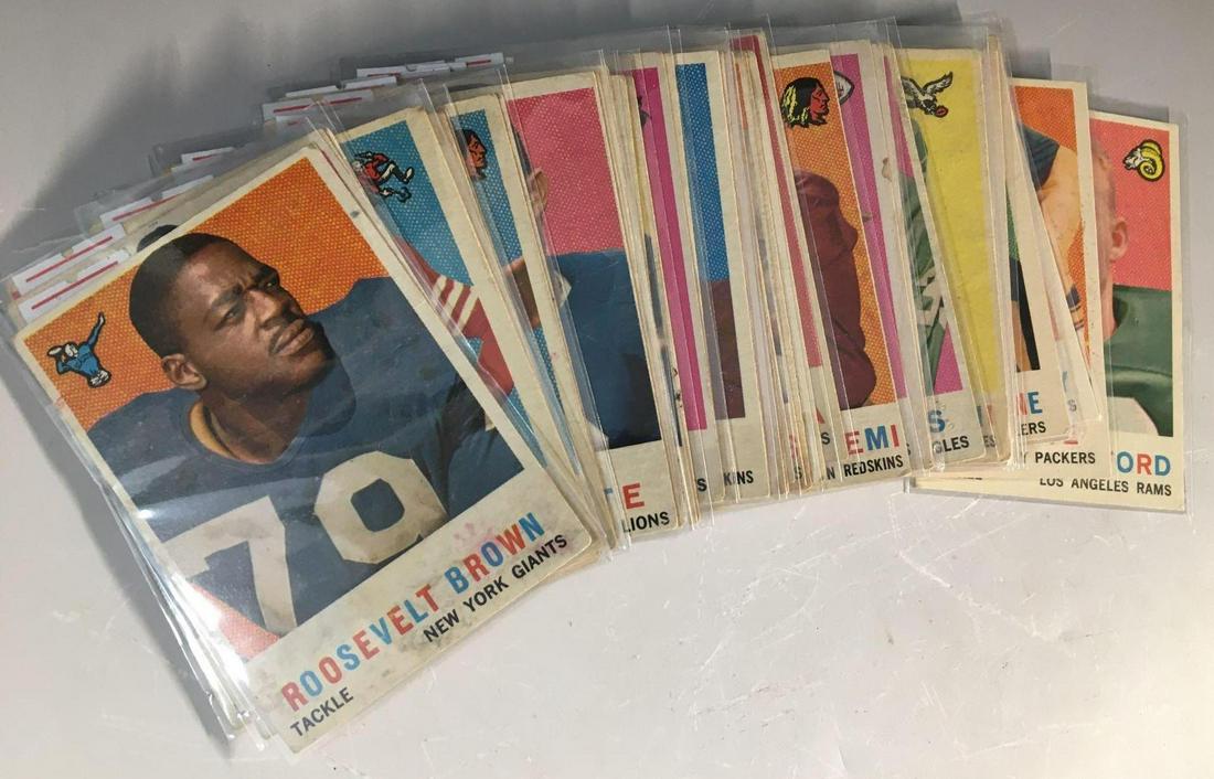 1959 Topps Football Card Group (42): Group of VG, overall cards. A few have pencil marks on the back. Rosey Brown, Bill Forester and others.