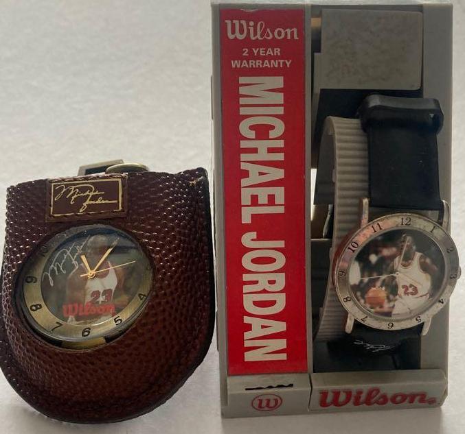 (2) Michael Jordan Wilson Watches: A pocket style watch and a wrist watch. Both are made by Wilson and have facsimile signatures. Do not appear to be working