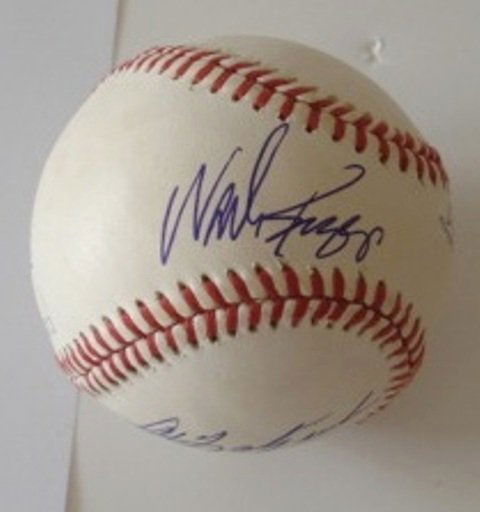 Ted Williams, Yaz, Boggs Signed Baseball: Three Red Sox greats on one baseball! An official Bobby Brown baseball signed on the sweet spot by Wade Boggs, to the right by Ted Williams and the panel below by Carl Yastrzemski. All have signed in