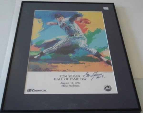 Tom Siever Signed Leroy Nieman Print: Framed and matted print for Seaver's HOF induction day. Dark blue marker signature along with HOF '92 inscription.