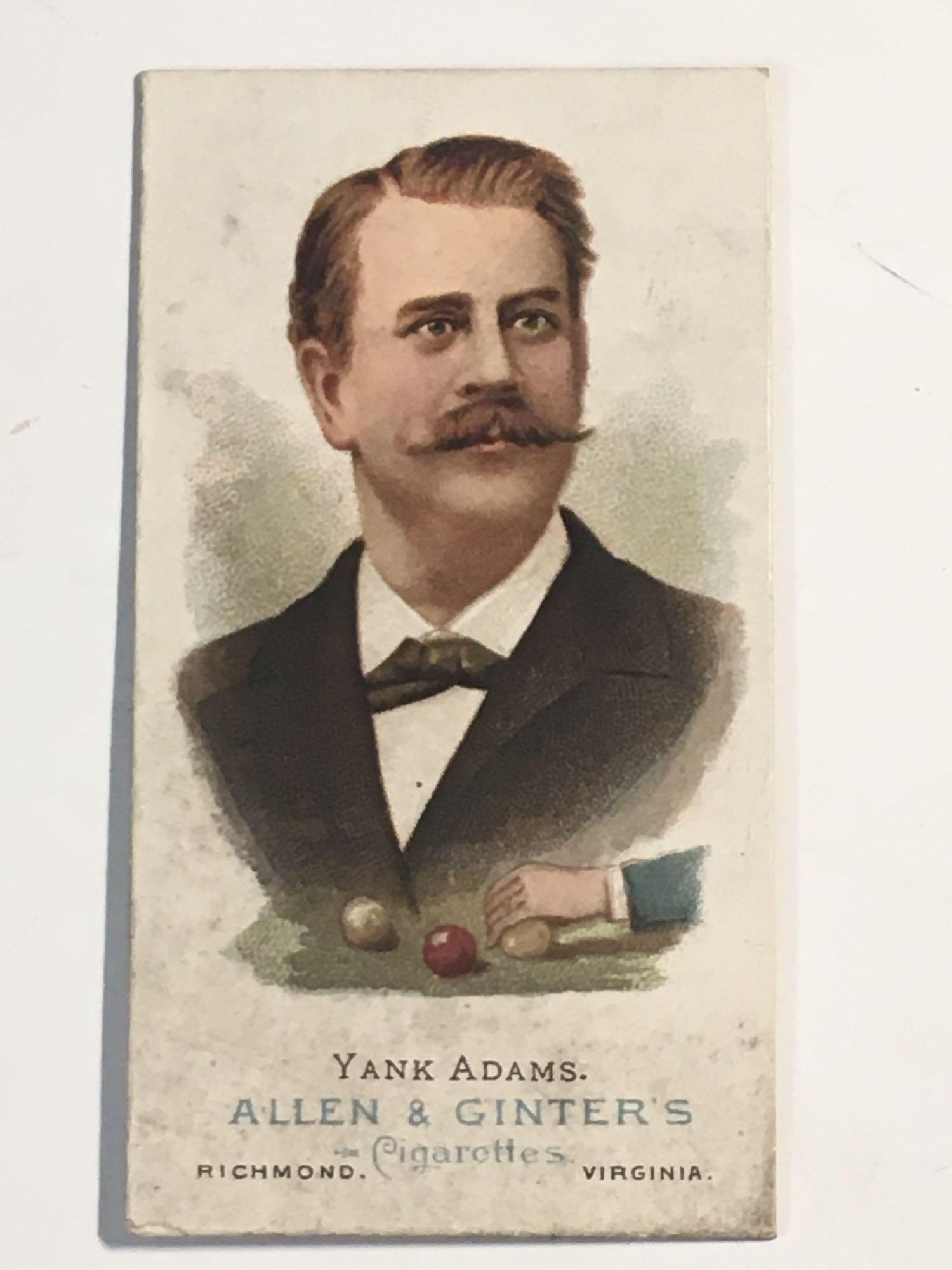 1887 Allen and Ginter Yank Adams Billiards: Nice condition for the ageless classic! Many of the non-baseball Allen and Ginter's get overlooked, but there is a lot to like! Nice EXMT caliber card with ever so slight paper loss on lower left corn