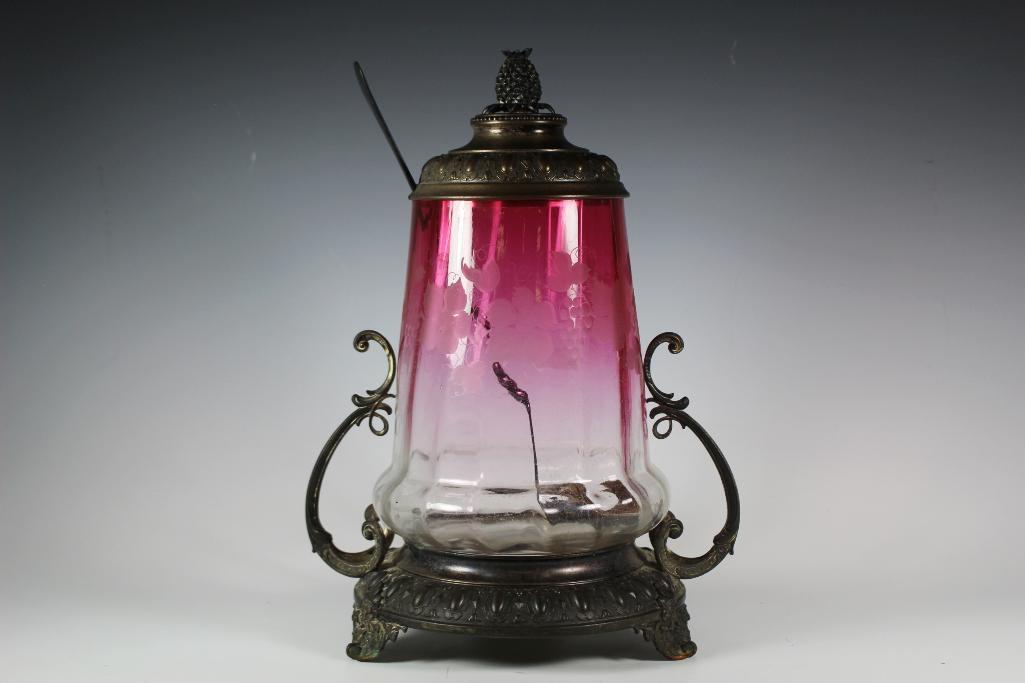 Cranberry Victorian Silver-plated Pickling Jar (1 of 16)