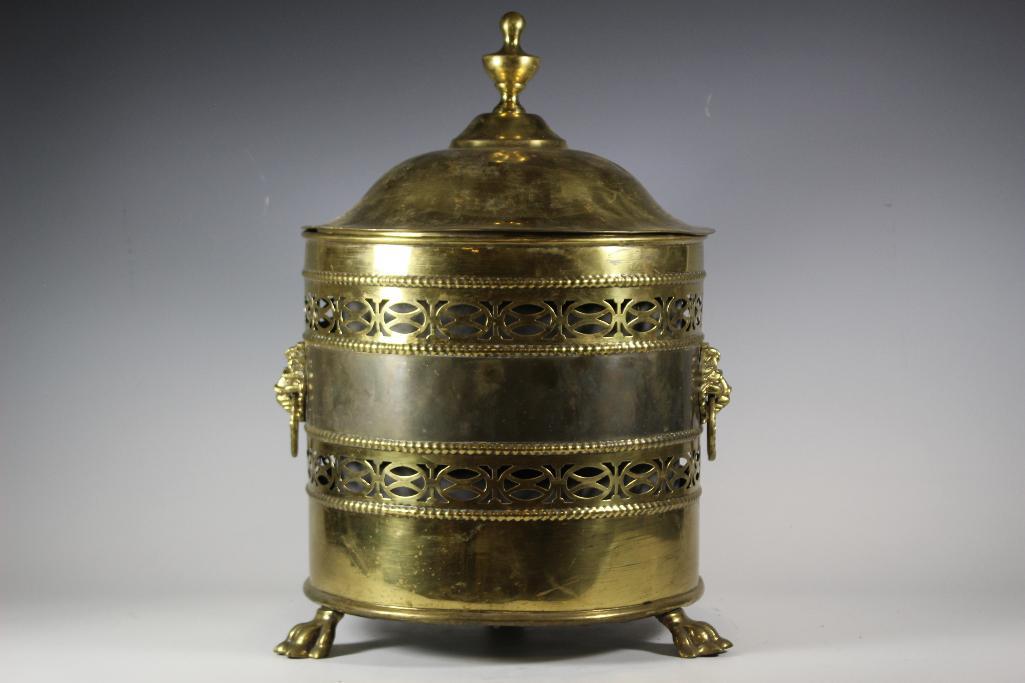 English Brass Paw Foot Lidded Coal Bin (1 of 15)