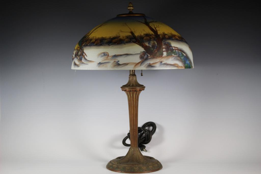 RARE Aladdin Reverse Painted Winter Landscape Lamp (1 of 17)