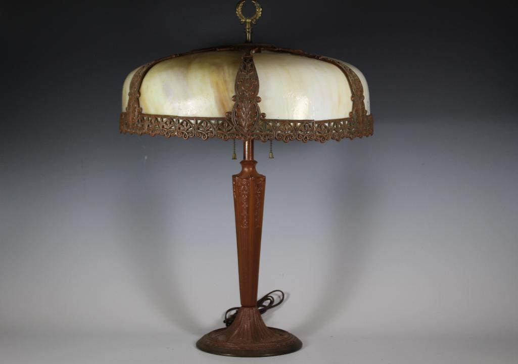 Miller Bent Caramel  Slag Glass Panel Lamp (1 of 15)