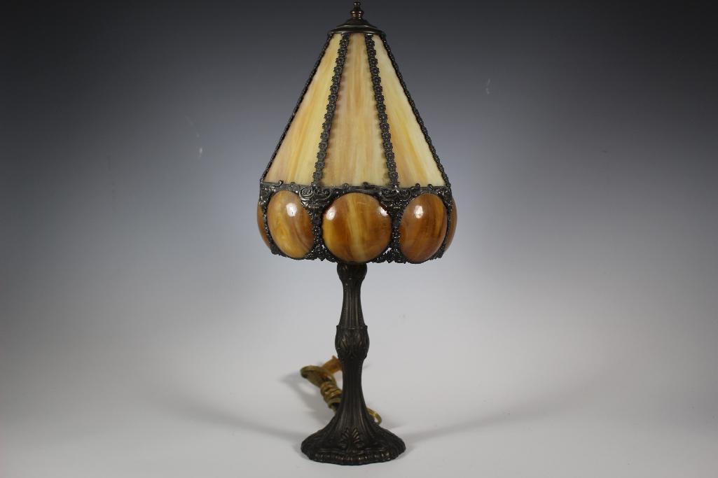 Steeple 16 Panel Caramel Slag Glass Boudoir Lamp (1 of 13)