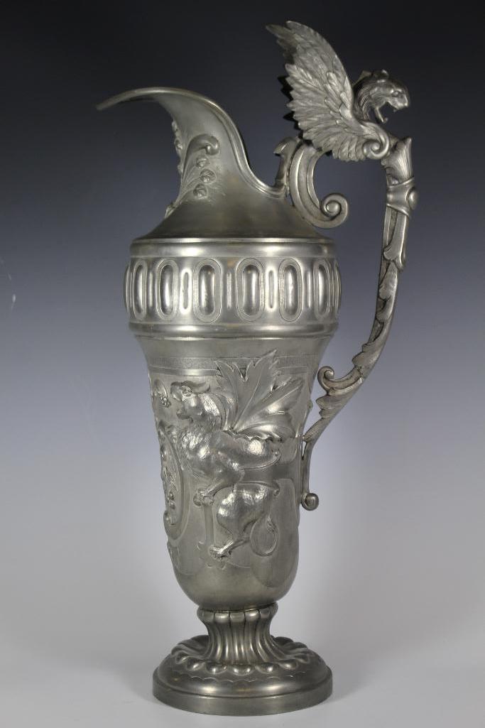 French Renaissance Revival Pewter Ewer Gargoyles (1 of 15)