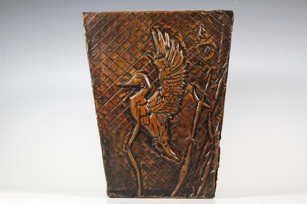 Copper Wrapped Waste Basket with Flying Duck (1 of 9)