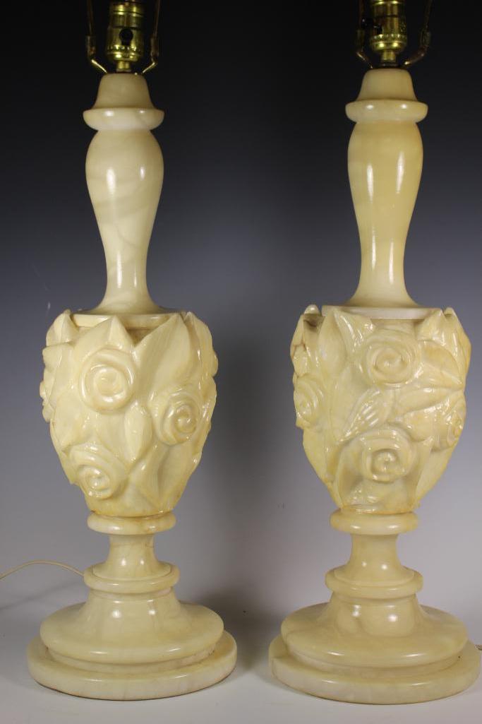 Pair of 33" White Marble Double Light Table Lamps (1 of 16)