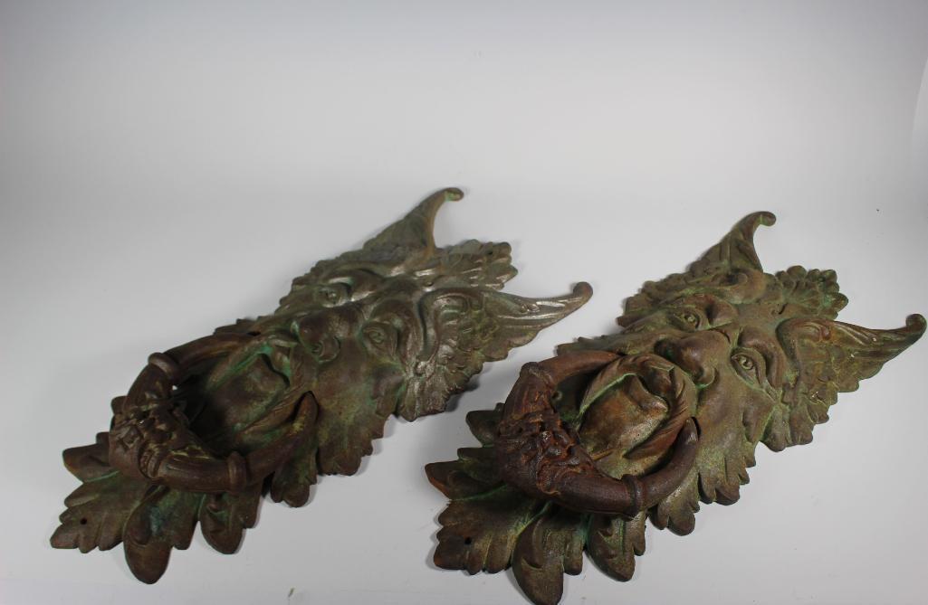 Pair of Large Gothic Gargoyle Cast Iron Door Knockers (1 of 11)