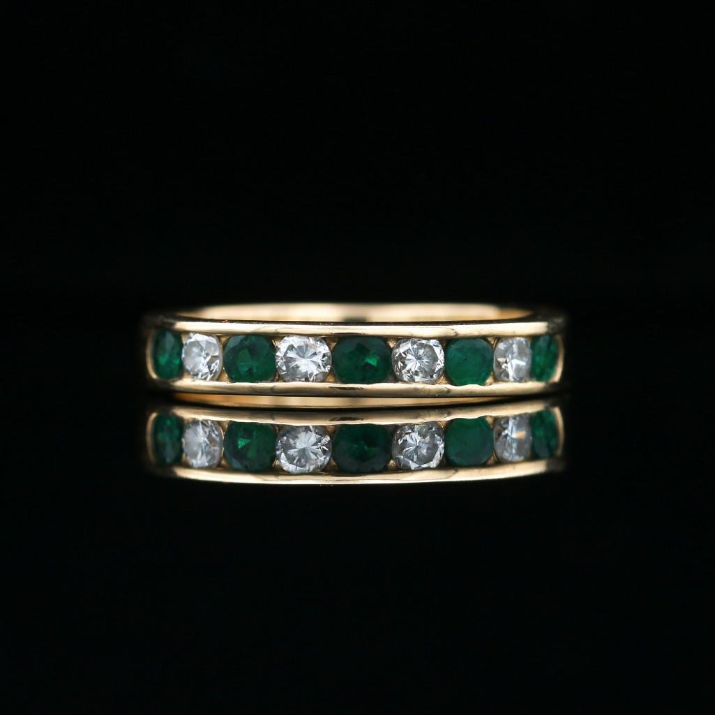 14k Yellow Gold Emerald and Diamond Channel Set Band (1 of 6)