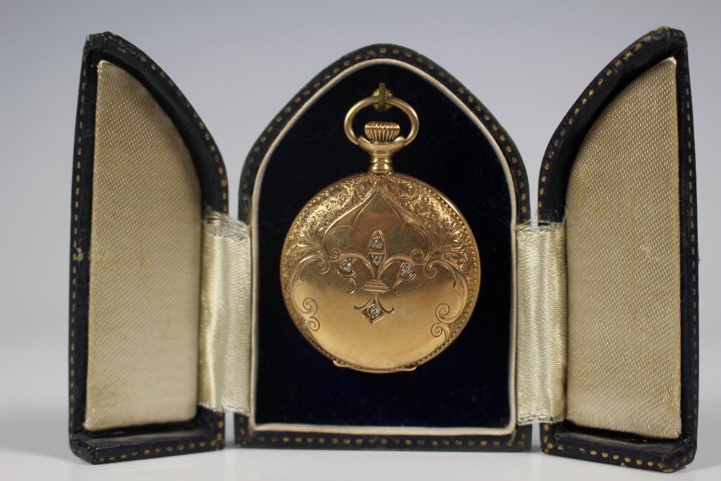14kt Gold and Diamond Waltham Pocket Watch (1 of 19)