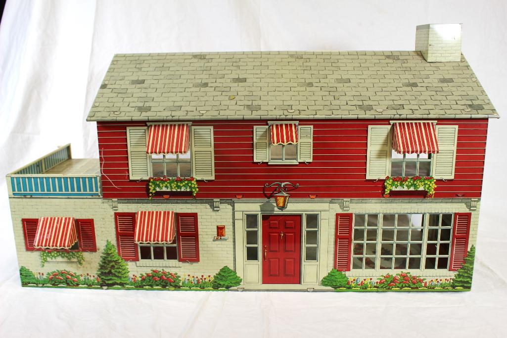 Marx Large Red Tin Litho 2 Story Dollhouse with (1 of 17)