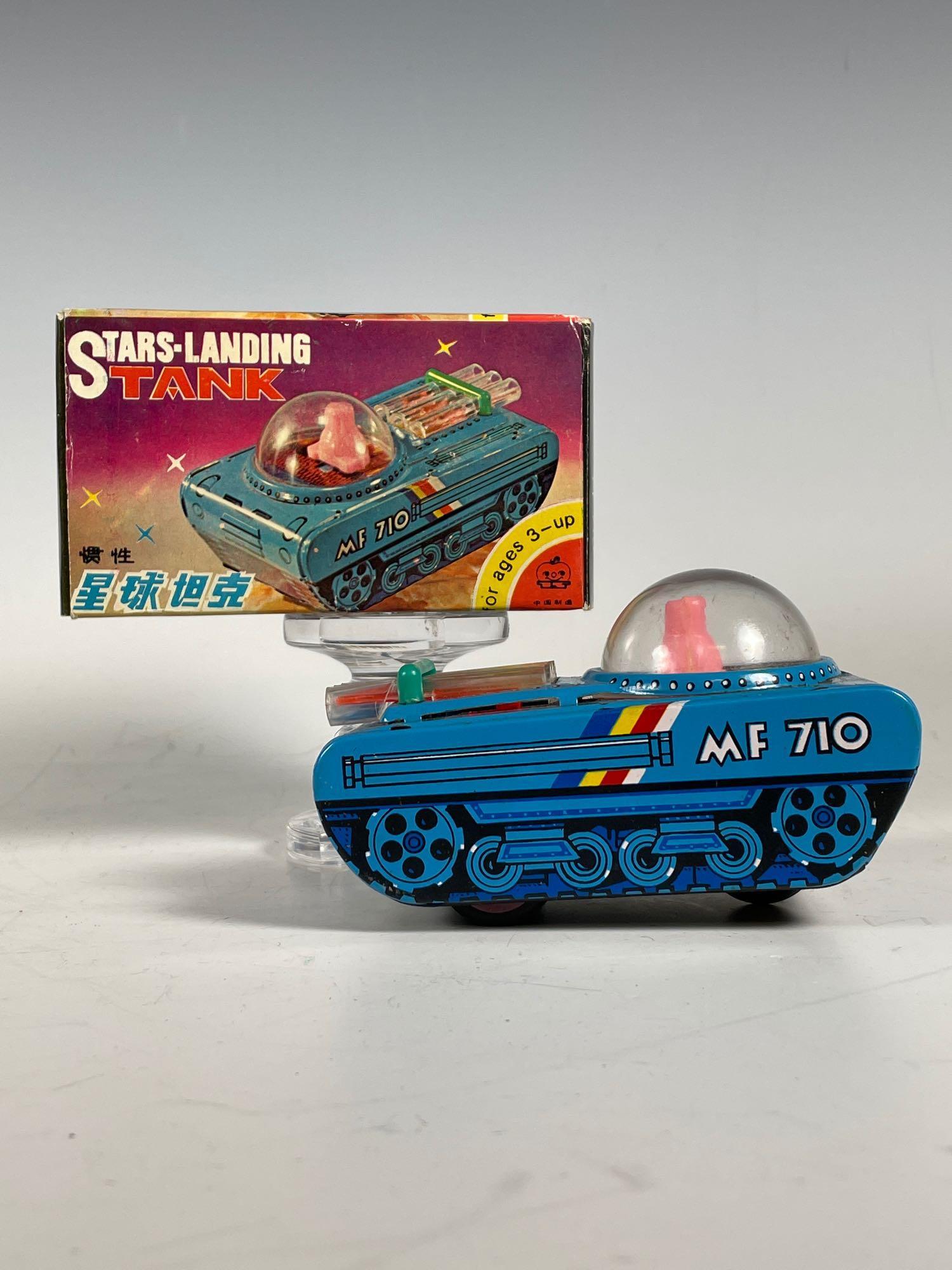Red China Tin Friction Stars Landing Space Tank (1 of 9)