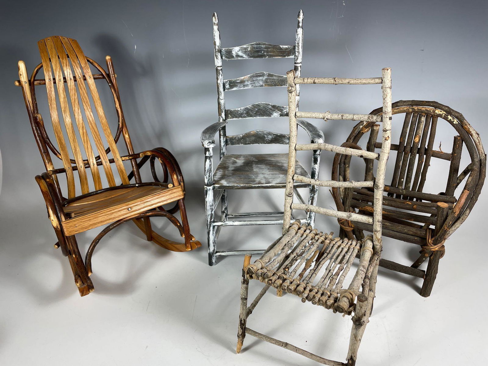 Group Lot of Four Twig Adirondack Doll Chairs (1 of 16)