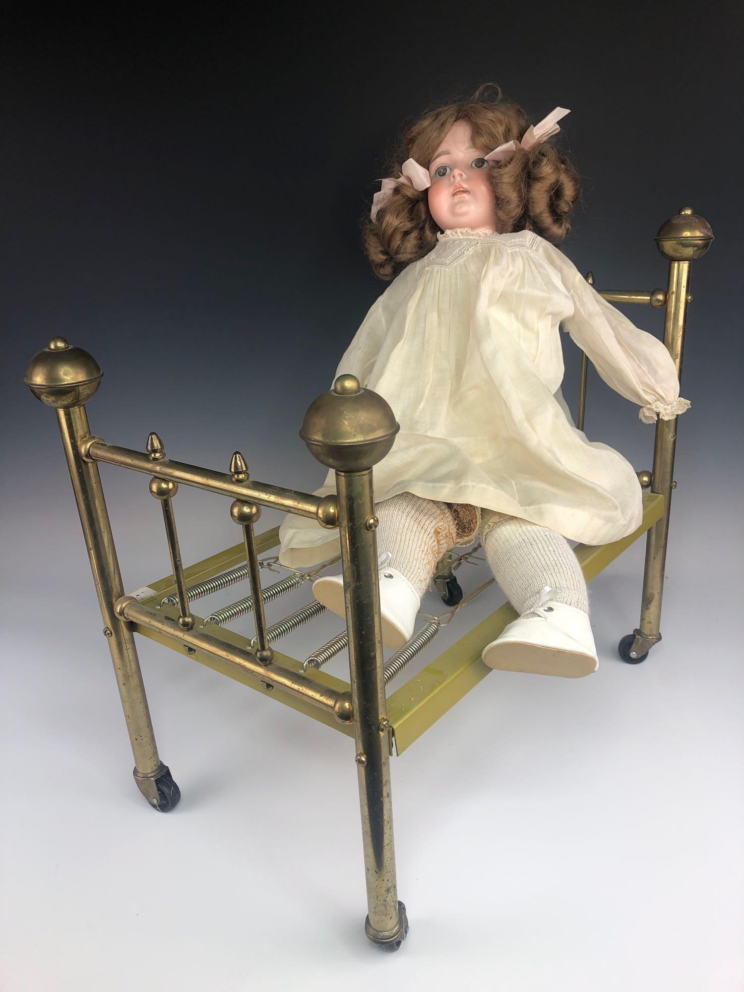 Antique Porcelain Doll  w Brass Bed (1 of 4)