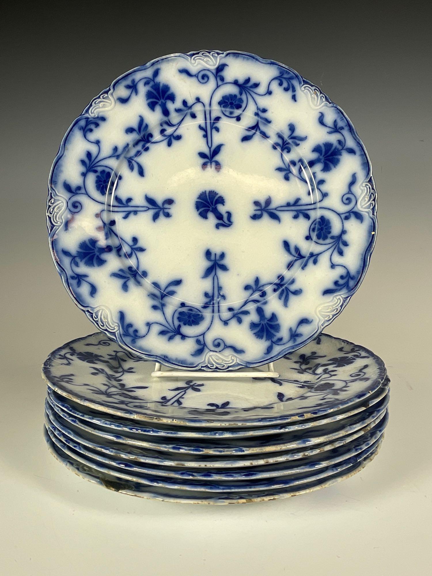 Eight Flow Blue Colonial Dinner Plates by J&G (1 of 14)