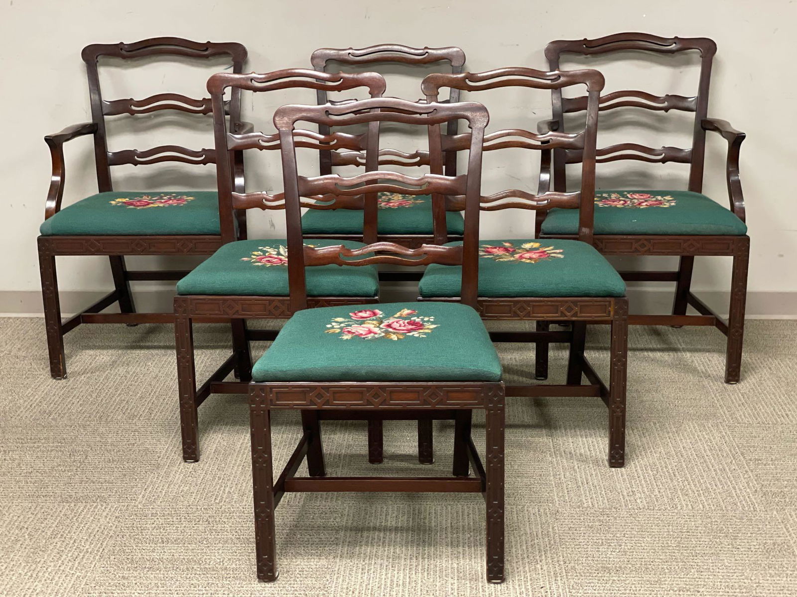 Set of Six 19th C. Chippendale Style Chair w (1 of 17)