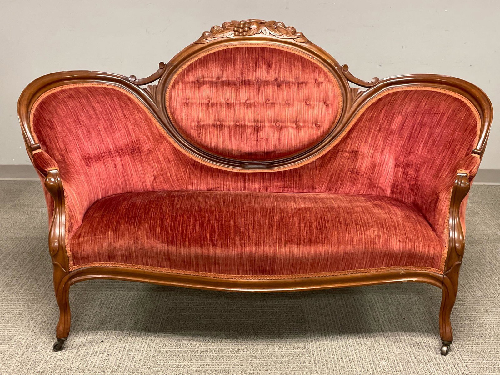 19th C. Victorian Button Tufted Medallion Back Settee (1 of 17)