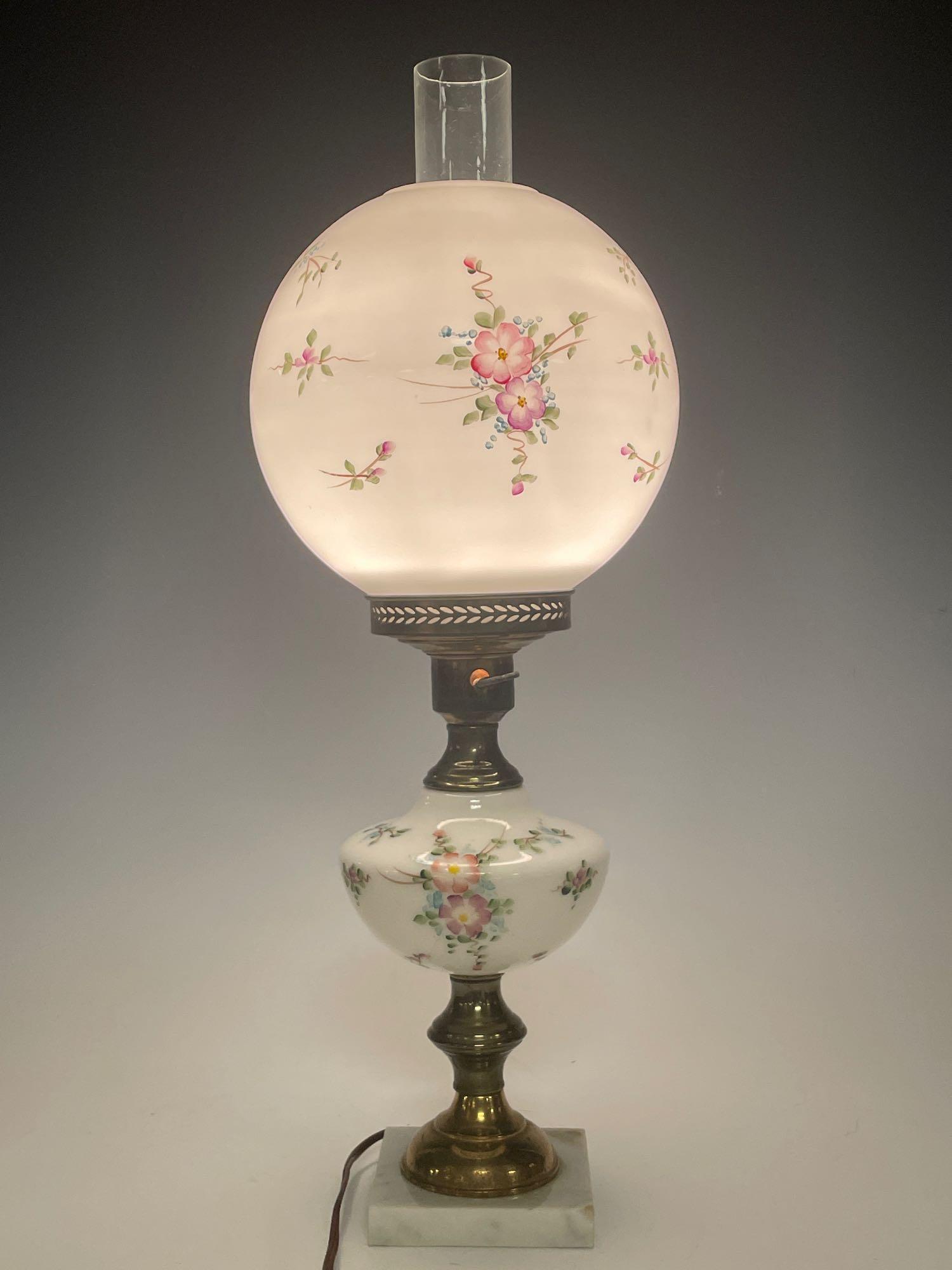 Vintage Hand Painted Glass Banquet Lamp (1 of 13)