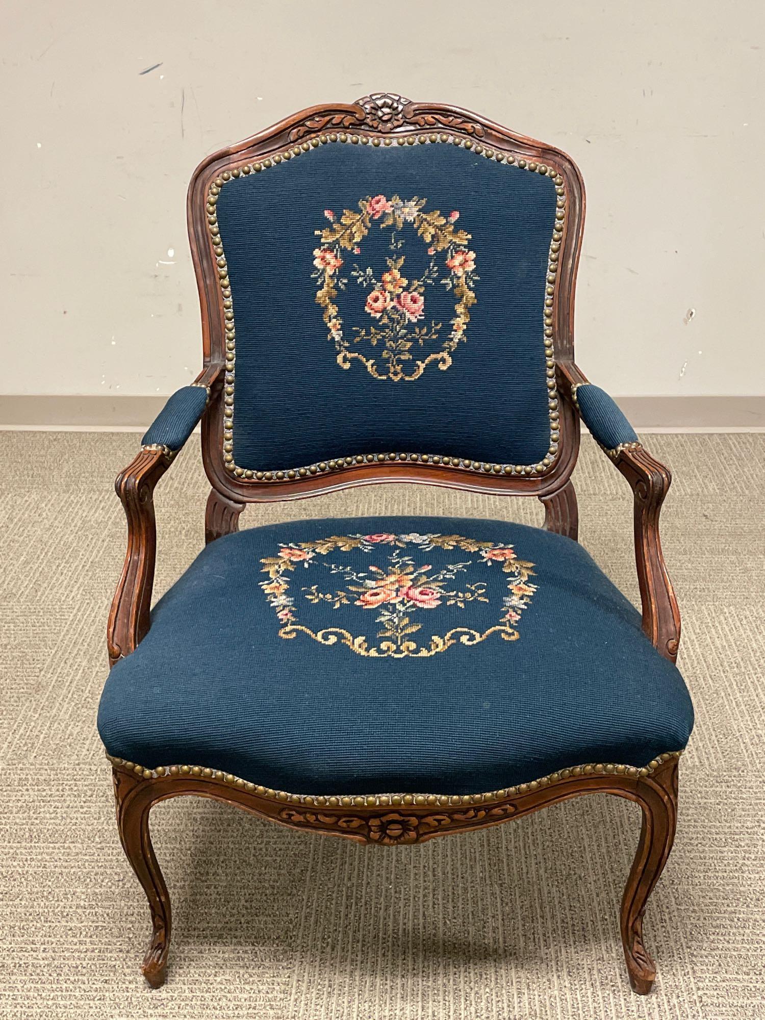 19th Century French Influenced Needlepoint Arm Chair (1 of 13)