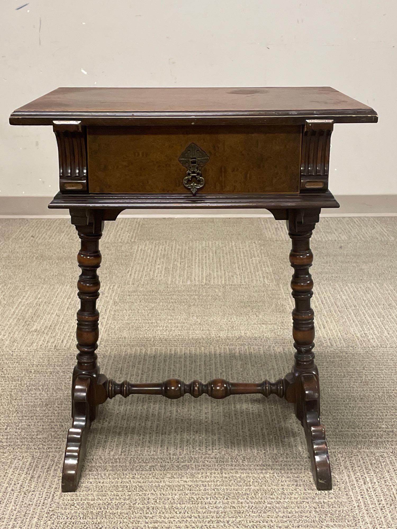 Early 20th C. Walnut One Drawer Work Table (1 of 10)