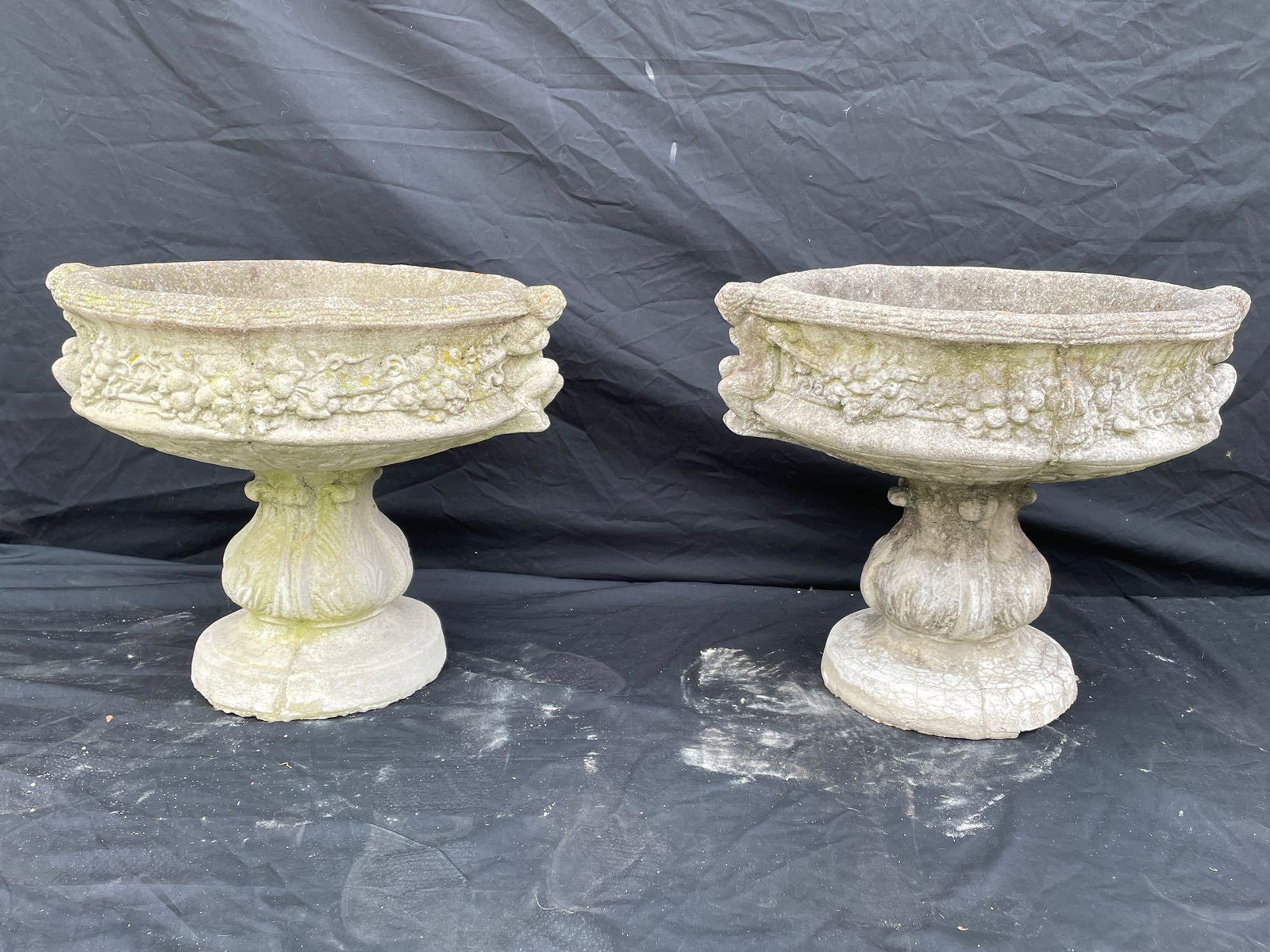 Pair of Carved Concrete Garden Urn Planters (1 of 6)
